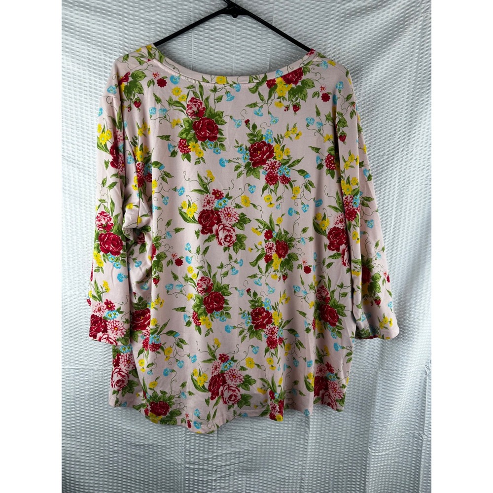 The Pioneer Women's Pink Floral Print 3/4 Sleeve Soft‎ V-Neck T-Shirt Size XXL - Picture 4 of 4